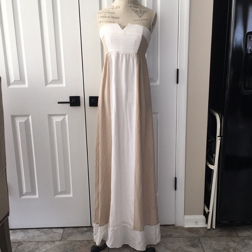 Royal Cort “fete collection” Strapless Beige and White Maxi Dress